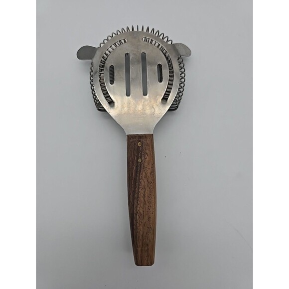 MCM Vintage Bar Tool Cocktail Strainer Stainless Steel Barware Japan Wood Handle - Picture 2 of 6